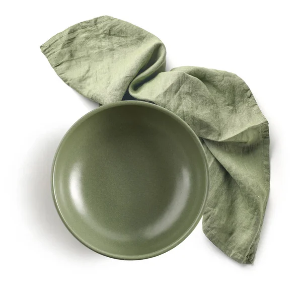 Green Cotton Napkin Bowl Isolated White Background Top View — Stock Photo, Image