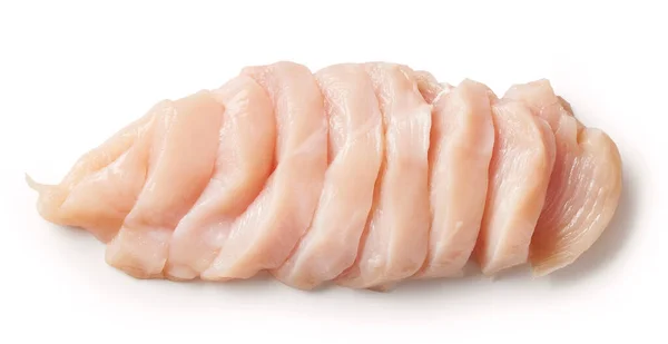 Świeże Surowe Krojone Mięso Filetowe Kurczaka Izolowane Białym Tle Widok — Zdjęcie stockowe