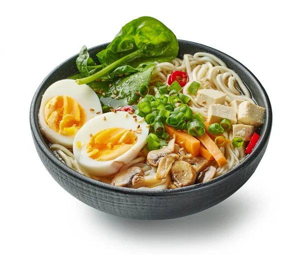 Bowl Vegetarian Asian Ramen Noodle Soup Isolated White Background — Stock Photo, Image