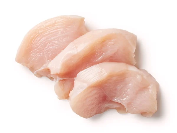 Frisches Scheiben Geschnittenes Hühnerfilet Isoliert Auf Weißem Hintergrund Ansicht Von — Stockfoto