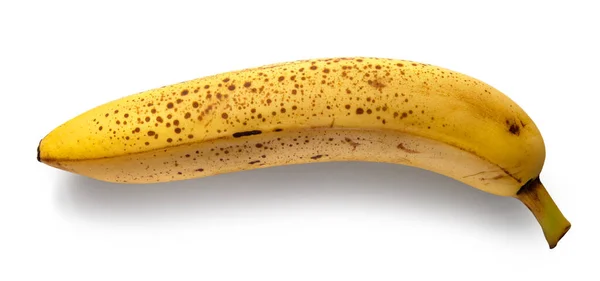 Very Ripe Banana Yellow Brown Spots Isolated White Background Top — Stock Photo, Image