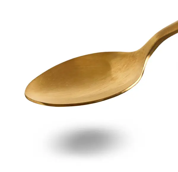Empty Golden Spoon Isolated White Background — Stock Photo, Image