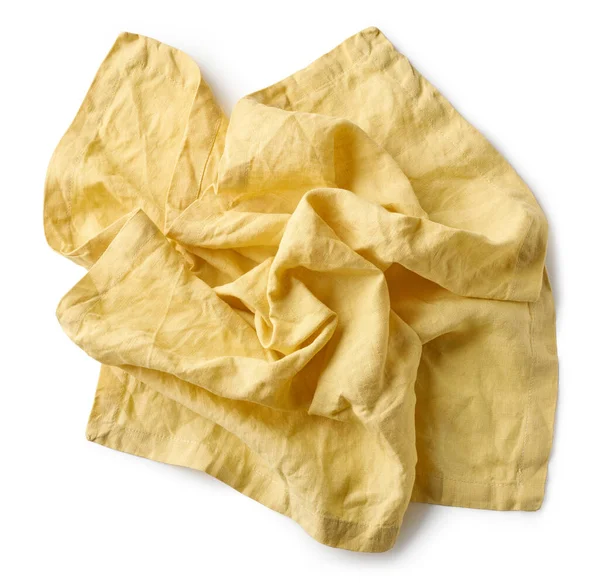 Crumpled Yellow Cotton Napkin Isolated White Background Top View — Stock Photo, Image