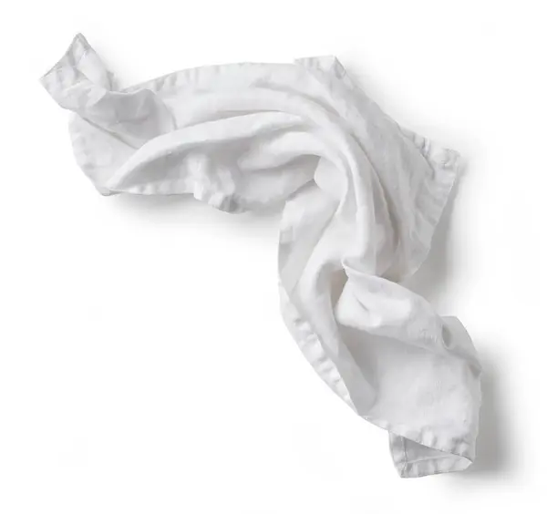 White Crumpled Cotton Napkin Isolated White Background Top View — Stock Photo, Image