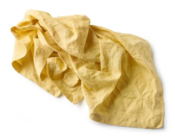 Yellow Crumpled Cotton Napkin Isolated White Background Top View — Stock Photo, Image