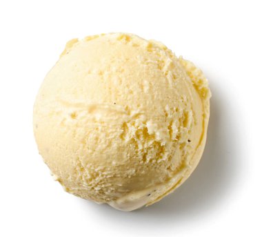 Beyaz arka plan üzerinde üstten görünüm izole vanilyalı dondurma topu