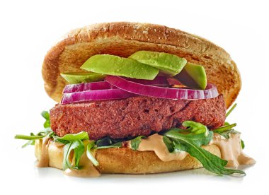 Beyaz arka planda izole edilmiş taze vejetaryen burger.