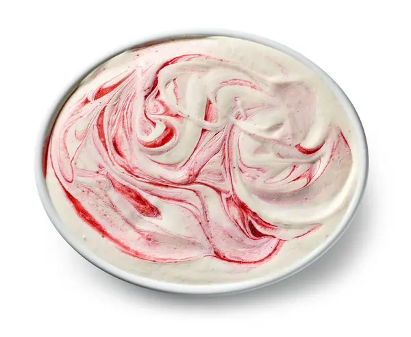 Bowl Frozen Homemade Strawberry Vanilla Ice Cream Isolated White Background — Stock Photo, Image