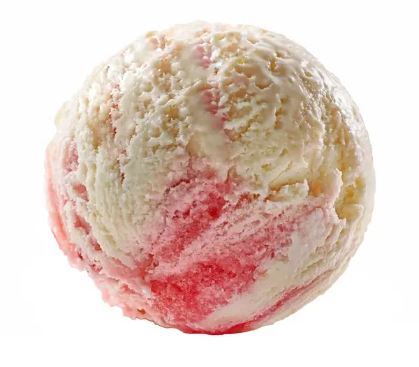 Vanille Und Erdbeer Eiskugel Isoliert Auf Weißem Hintergrund — Stockfoto