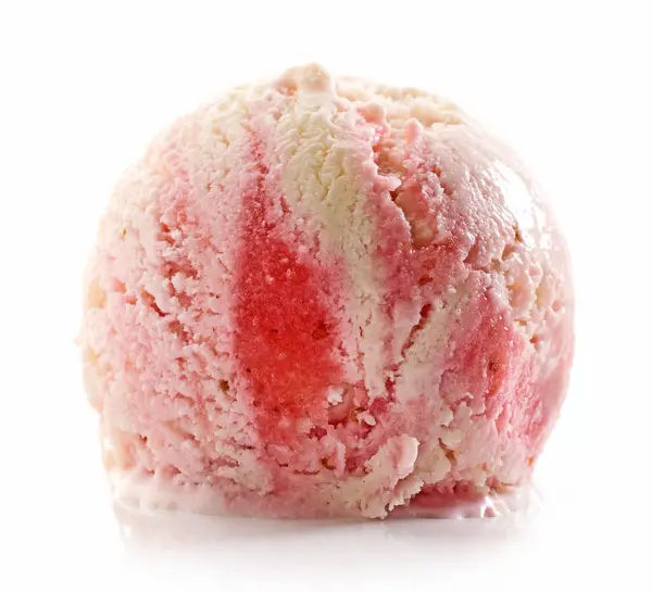 Erdbeer Und Vanilleeis Kugel Isoliert Auf Weißem Hintergrund — Stockfoto