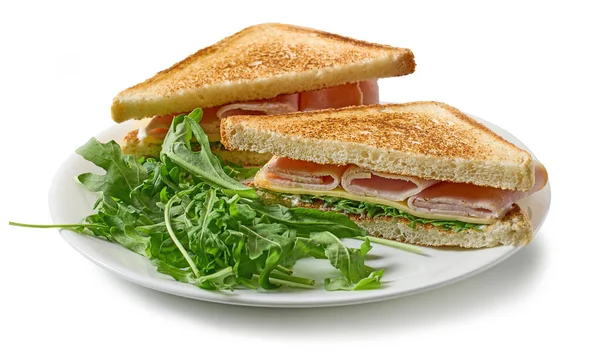 Plate Ham Cheese Toast Isolated White Background — Stock Photo, Image
