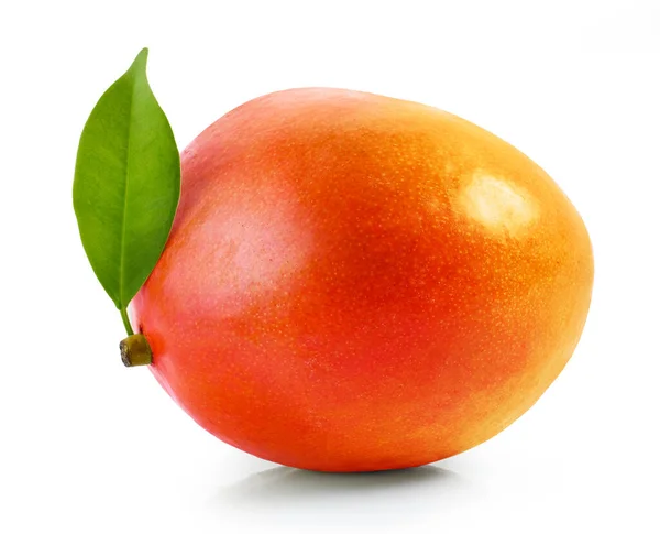 Vers Rijp Mangofruit Met Groen Blad Geïsoleerd Witte Achtergrond — Stockfoto