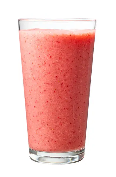 Glas Erdbeer Bananen Smoothie Isoliert Auf Weißem Hintergrund Stockfoto