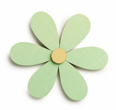 güzel çiçek şekilli ahşap dekor beyaz arka planda izole, üst görünüm