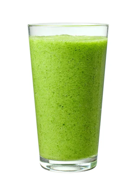 Glas Van Groene Spinazie Banaan Smoothie Geïsoleerd Witte Achtergrond — Stockfoto