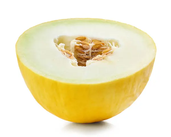 Helft Van Verse Rijpe Meloen Geïsoleerd Witte Achtergrond — Stockfoto