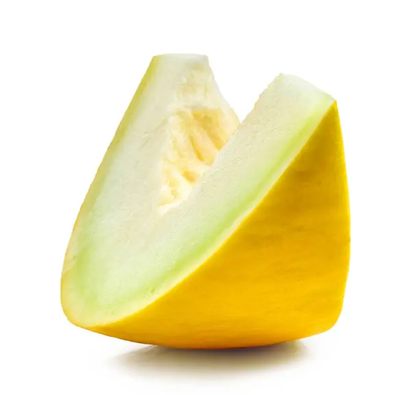 Afgesneden Van Verse Rijpe Meloen Geïsoleerd Witte Achtergrond — Stockfoto