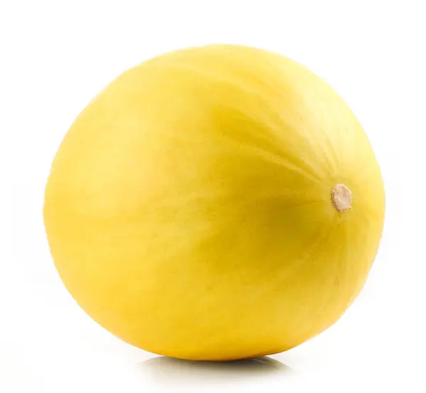 Melon Entier Jaune Mûr Frais Isolé Sur Fond Blanc — Photo