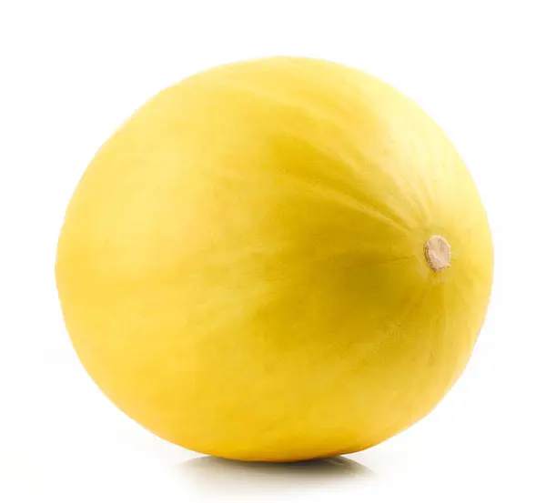Verse Rijpe Gele Hele Meloen Fruit Geïsoleerd Witte Achtergrond Stockfoto