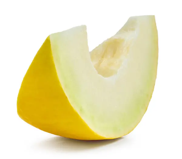 Afgesneden Van Verse Rijpe Meloen Geïsoleerd Witte Achtergrond — Stockfoto