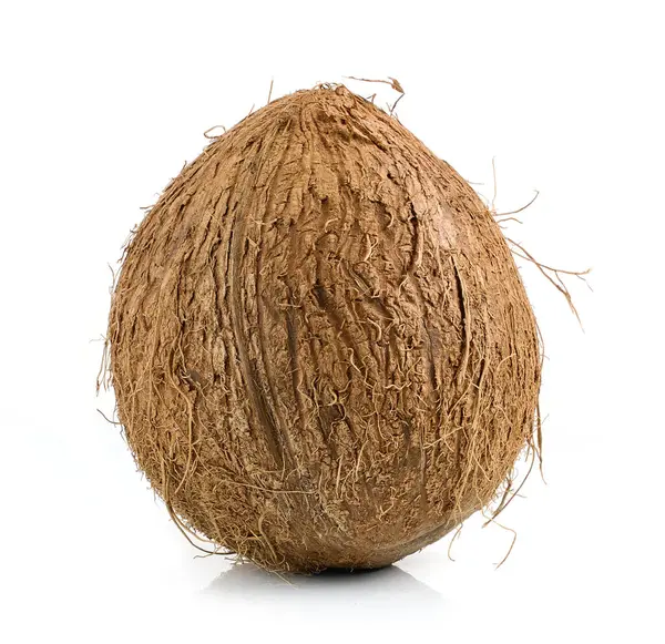 Frische Reife Ganze Kokosnussfrüchte Isoliert Auf Weißem Hintergrund Stockfoto