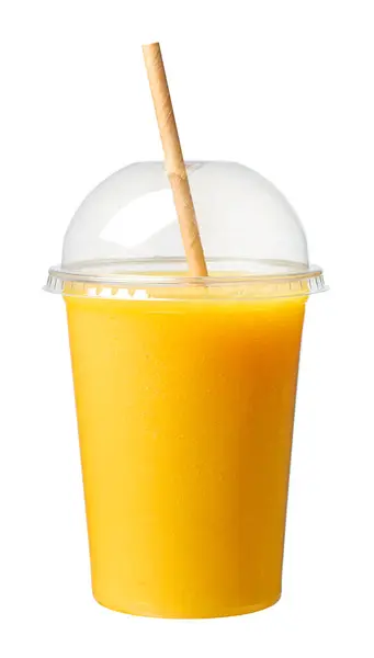 新鮮な黄色いマンゴー パイナップルとレモンスムージーは白い背景で隔離されたカップを取り除きます ロイヤリティフリーのストック写真