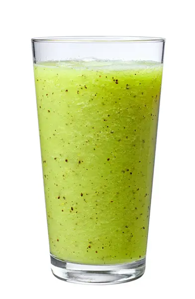 新鮮な緑のキウイとメロンスムージーのグラスは白い背景で分離しました ストックフォト
