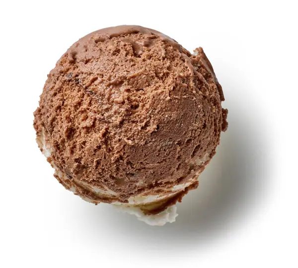 Beyaz Arka Plan Üzerinde Üstten Görünüm Izole Çikolatalı Dondurma Kaşık Stok Fotoğraf