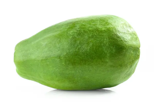 Hele Verse Groene Papaya Vruchten Geïsoleerd Witte Achtergrond Rechtenvrije Stockfoto's