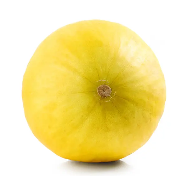 Frische Reife Gelbe Ganze Melonenfrucht Isoliert Auf Weißem Hintergrund Stockbild