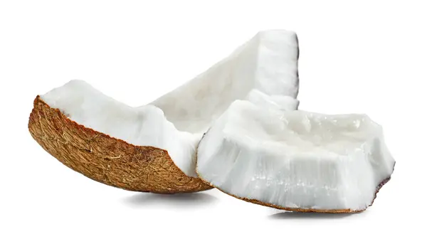 Kousky Čerstvého Zralého Kokosu Izolované Bílém Pozadí Stock Snímky