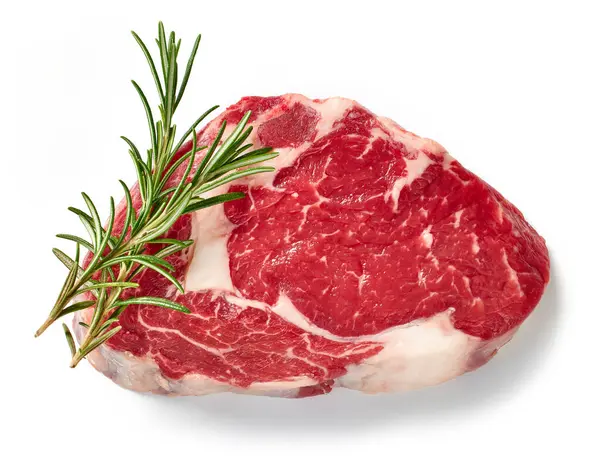 Fresh Raw Steak Rosemary Isolated White Background Top View — Stock Photo, Image