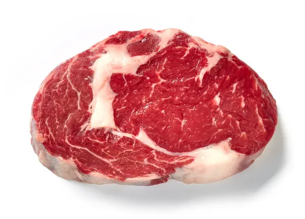 Verse Rauwe Biefstuk Geïsoleerd Witte Achtergrond Bovenaanzicht Stockfoto