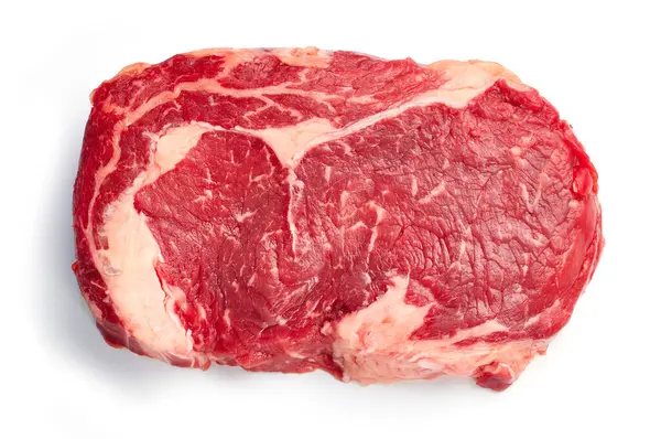 新鮮な生牛ステーキ肉は白い背景に隔離されトップビュー — ストック写真
