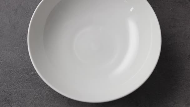 Chef Pours Raw Egg White White Bowl Top View Close — Stock Video