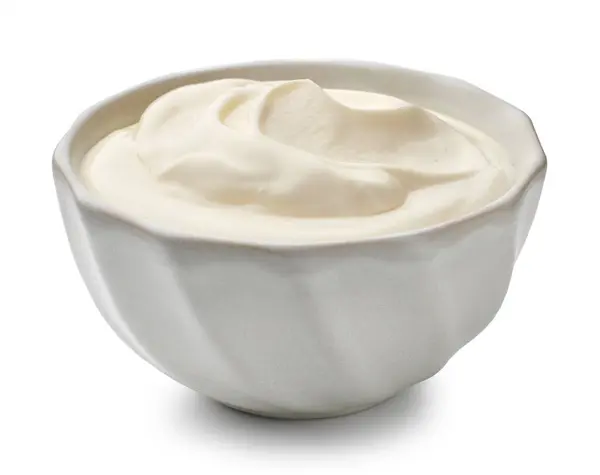 Yogur Crema Agria Tazón Aislado Sobre Fondo Blanco Imágenes de stock libres de derechos
