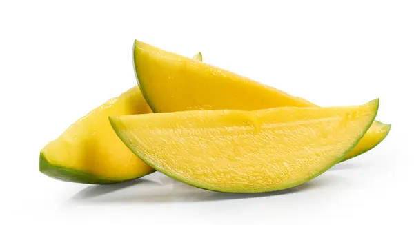 Čerstvé Zralé Šťavnaté Zelené Mango Plátky Izolované Bílém Pozadí Stock Snímky