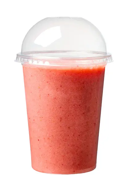 新鮮な赤いスムージーは白い背景で隔離されたカップを取ります ロイヤリティフリーのストック画像