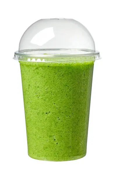 Fresh Green Smoothie Take Away Cup Isolated White Background Stock Picture