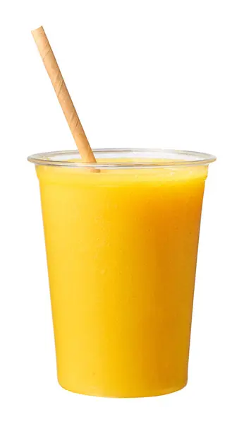 Yellow Smoothie Take Away Cup Isolated White Background 免版税图库照片