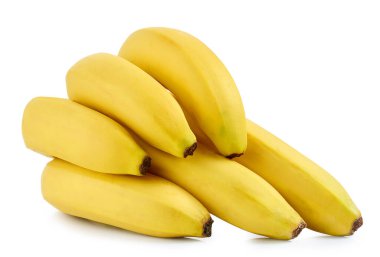 Beyaz arka planda izole edilmiş taze olgun muzlar.