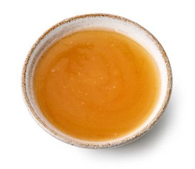 Bal beyaz arka plan üzerinde üstten görünüm izole kase