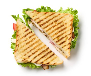 kulüp sandviç beyaz arka plan, üst görünüm izole