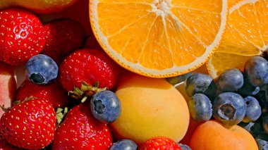 çeşitli renkli parlak taze meyve arka planı, üst görünüm