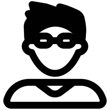 Genç adam, kısa sivri uçlu ve gözlüklü.