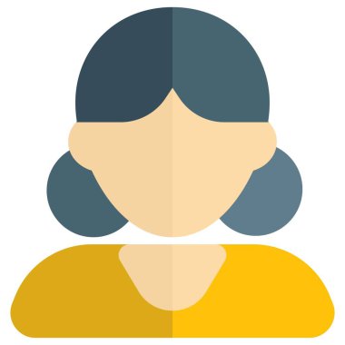 Perde perdeleri ve düşük uzay çörekleri olan kadın avatarı