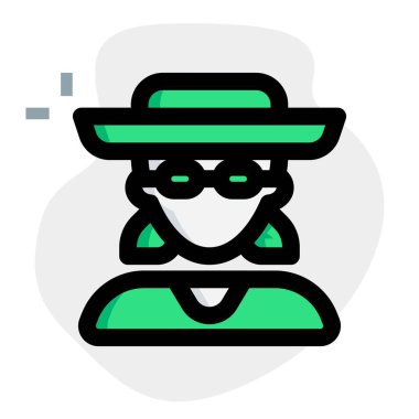 Düşük midilli ve gözlük takan şapkalı kadın avatar.