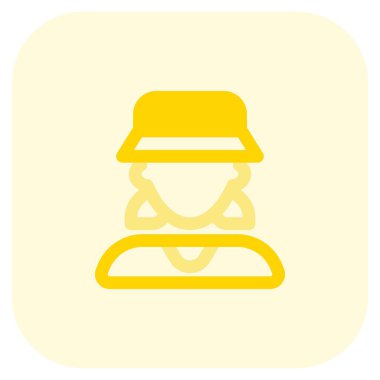 Düşük midilli ve kova şapkalı genç kadın avatar