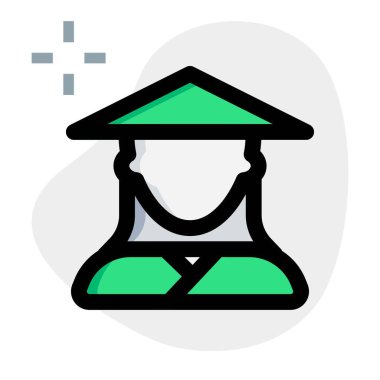 Geleneksel kıyafetler ve konik şapka giyen Çinli kadın.