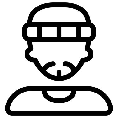 Fransız sakallı genç adam örgü şapka ve yuvarlak boyun tişörtü giyiyor.